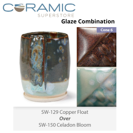Copper Float SW-129 over Celadon Bloom SW-150 Stoneware Combination